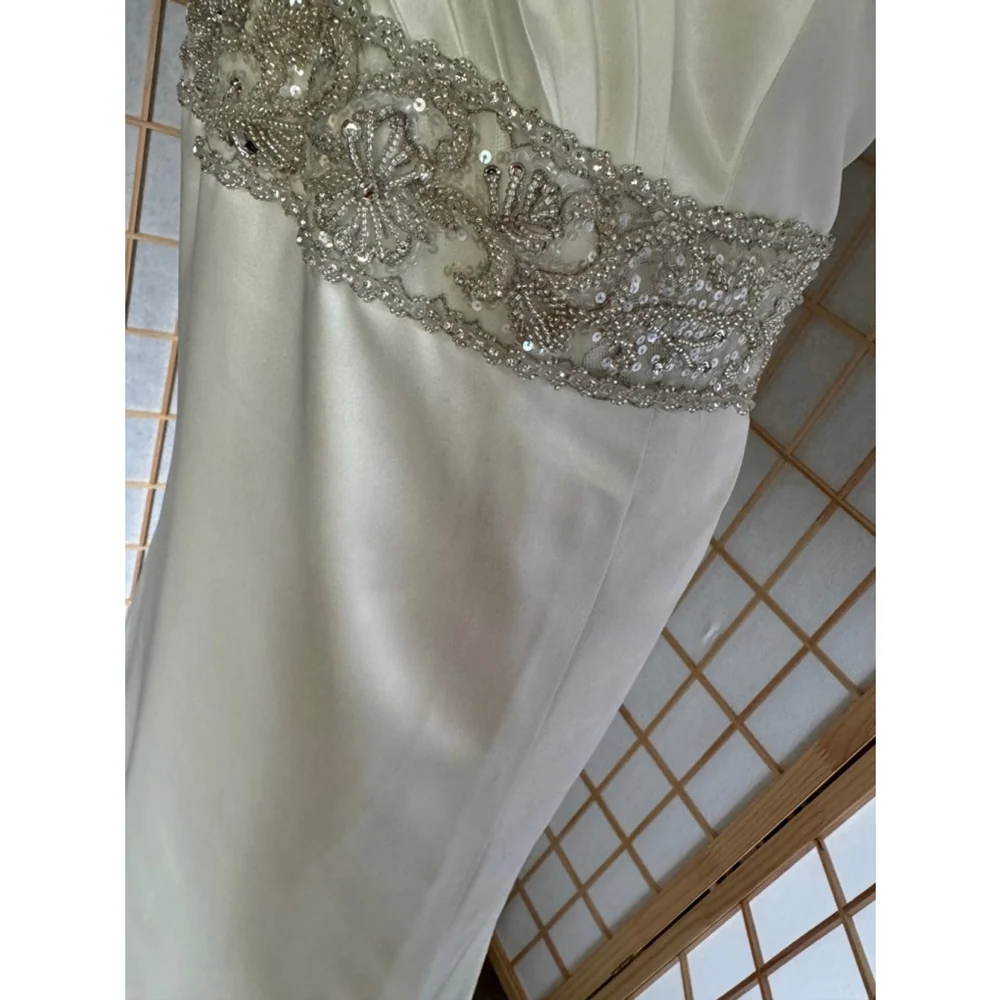 GALINA SIGNATURE NWT womens ivory ruched bodice charmeuse halter bridal gown